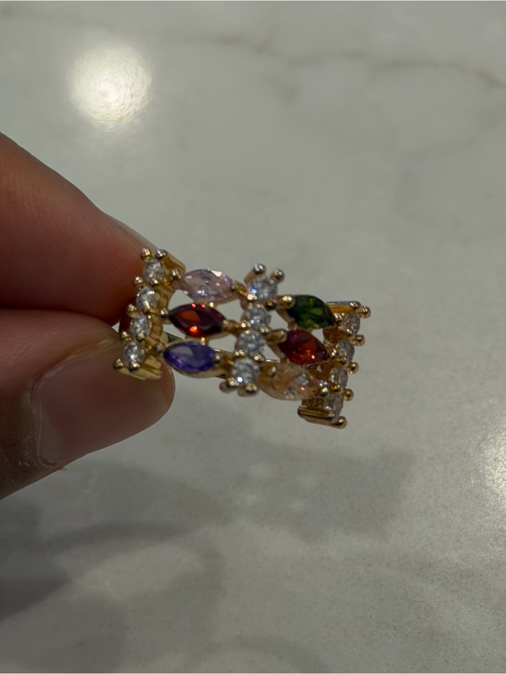Multicolor Crystal Statement Ring | Gold Tone Rainbow Gem Ring